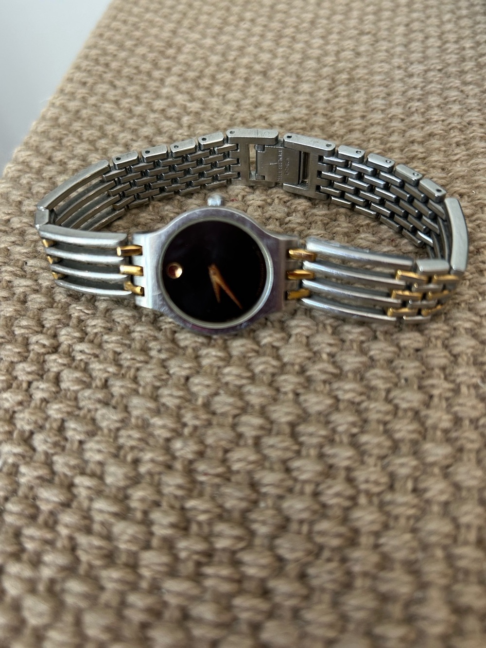 Movado Two-Tone Bracelet Watch w/ Black Dial Ladies Esperanza Silver And Gold